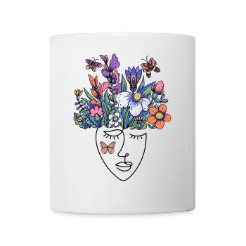 Blumiges Fantasy-Motiv mit Schmetterlingen - Tasse - Weiß - Vorne