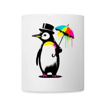 Penguin with hat and umbrella for rain - Mug - white - Front