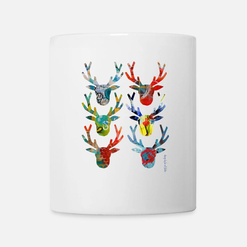 Abstract Colored Deer Heads - Mug - white