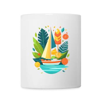 Crazy summer illustration with yacht - Mug - white - Front