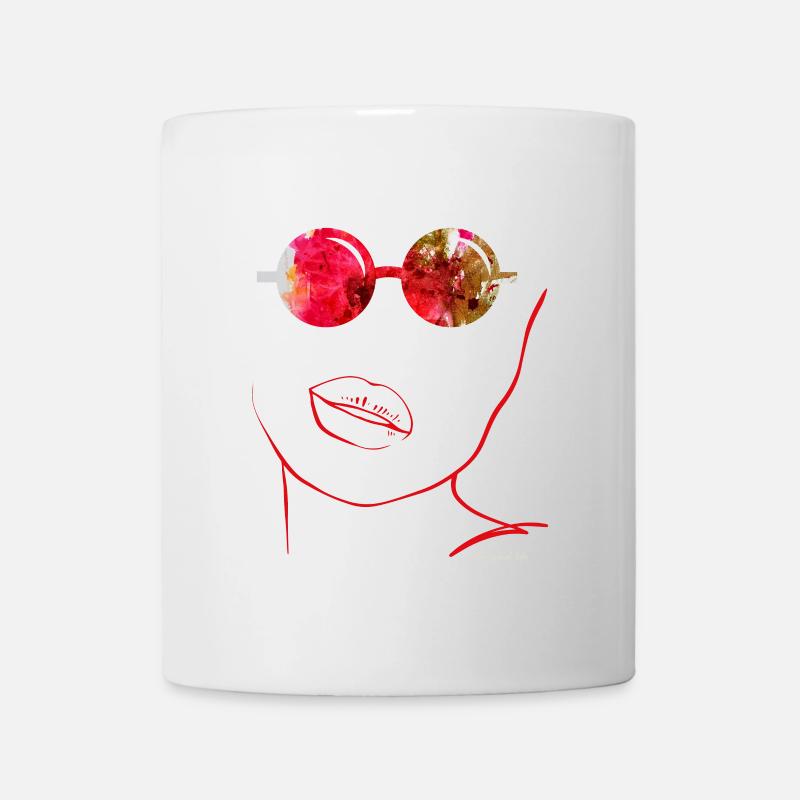 Art abstrait avec des lunettes de soleil et des lèvres rouges - Mug blanc - blanc
