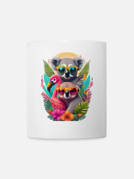 Koala, paresseux et flamant rose en été - Mug blanc - blanc