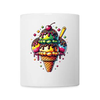 Große bunte leckere dekorierte Eistüte - Tasse - Weiß - Vorne