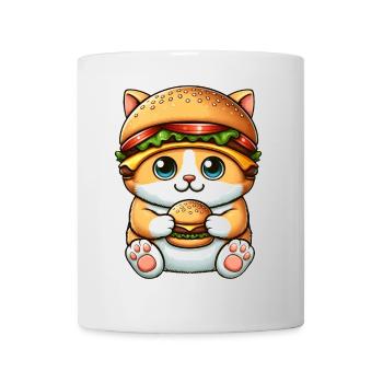 Chat fantaisiste avec hamburger chapeau Restauration rapide - Mug blanc - blanc - Devant