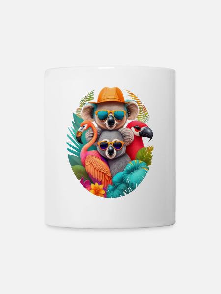 Koala, Faultier und Flamingo im Sommer - Tasse - Weiß