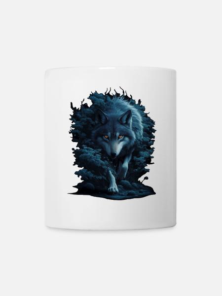 Mystic Wolf in Night Forest - Mug - white