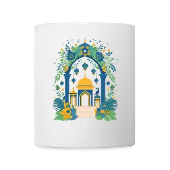 Indischer Tempel mit Säulen, Blumen und Pfau - Tasse - Weiß - Vorne