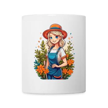 Attractive gardener in her garden - Mug - white - Front