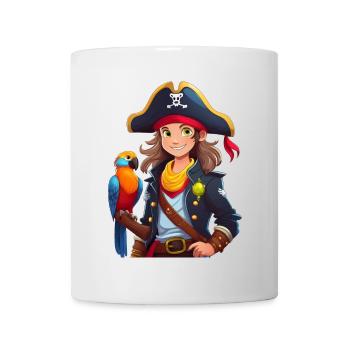Cute Female Pirate with Parrot (Female Pirate) - Mug - white - Front