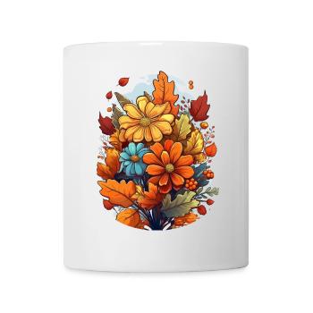 Herbstliches Design mit Blumen und Blättern - Tasse - Weiß - Vorne