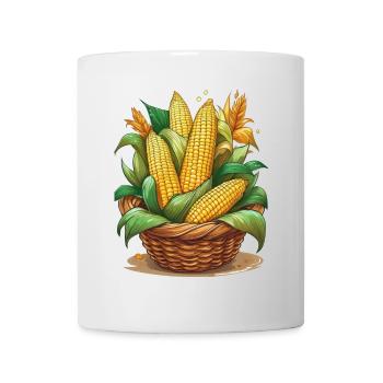 Corn on the cob in a wicker basket - Mug - white - Front