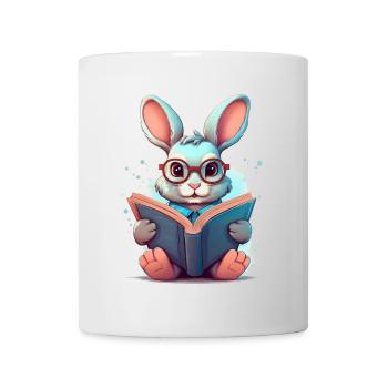 Ein Hase mit Brille liest ein Buch – Schulanfang - Tasse - Weiß - Vorne
