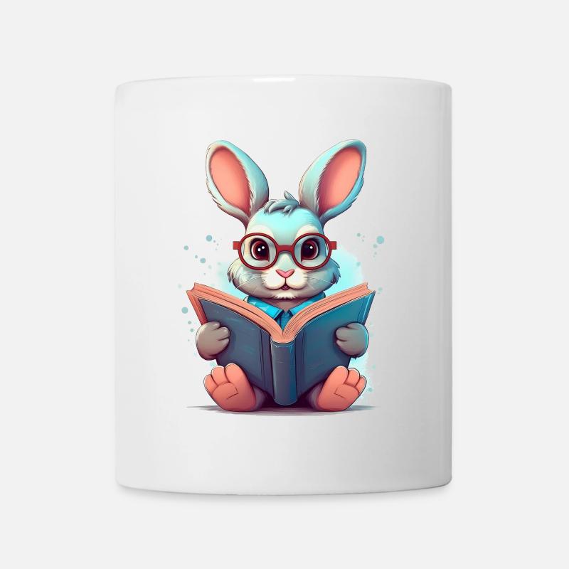 Ein Hase mit Brille liest ein Buch – Schulanfang - Tasse - Weiß