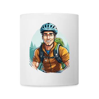 Ein Fahrradfahrer mit Rucksack - Tasse - Weiß - Vorne