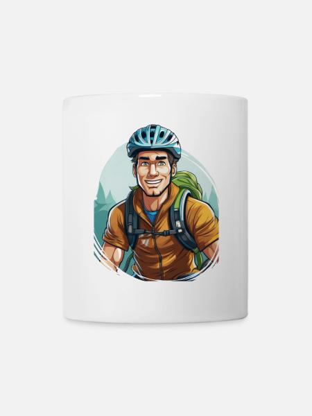 Un cycliste avec un sac à dos - Mug blanc - blanc