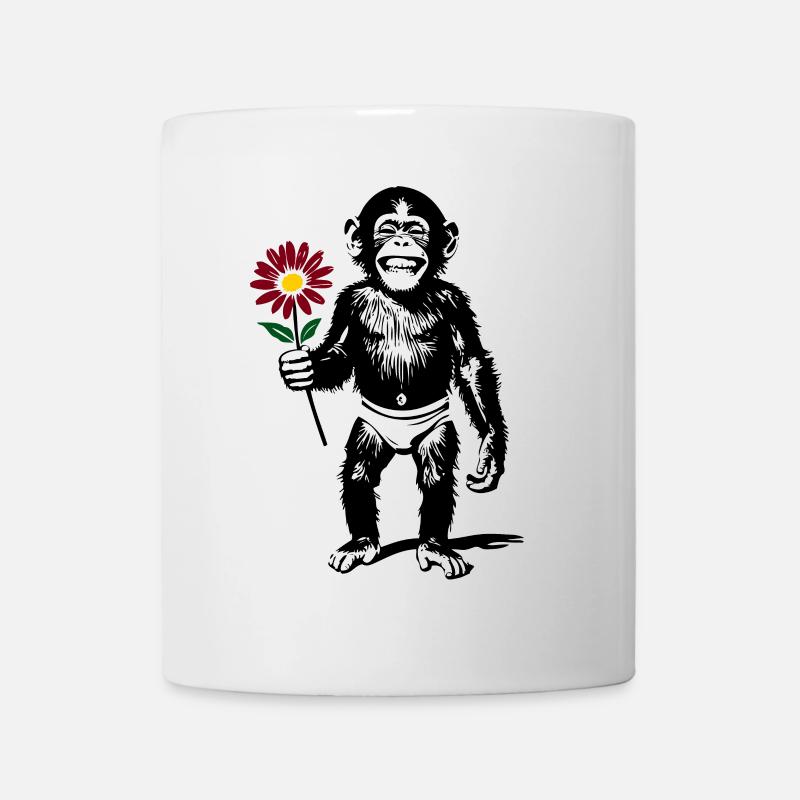 Singe avec fleur Cadeau de la Saint-Valentin - Mug blanc - blanc