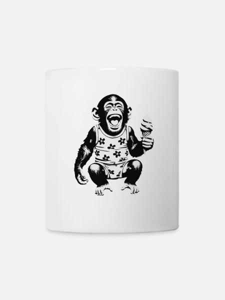 Lachendes Äffchen mit Eis - Tasse - Weiß