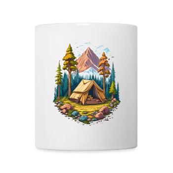 Camping in the wild nature with a tent - Mug - white - Front