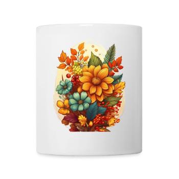 Design automnal avec des fleurs et des feuilles - Mug blanc - blanc - Devant