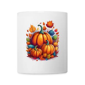 Pumpkins surrounded by colorful foliage – autumn - Mug - white - Front