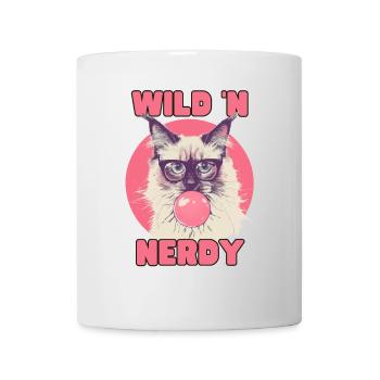 Ragdoll Katze mit Brille und pinkem Kaugummi - Tasse - Weiß - Vorne