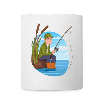 Ein Angler sitzt gemütlich am See und angelt - Tasse - Weiß - Vorne