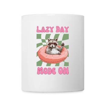 Waschbär mit Sonnebrille um pinken Schwimmreifen - Tasse - Weiß - Vorne