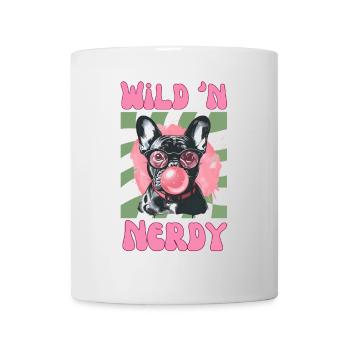 Bouledogue français avec lunettes et chewing-gum - Mug blanc - blanc - Devant