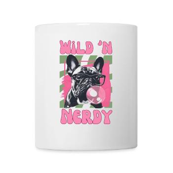Bouledogue français avec lunettes et chewing-gum - Mug blanc - blanc - Devant
