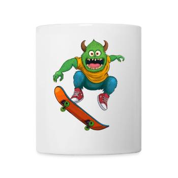 Monster mit Skateboard – Geschenk für Skater - Tasse - Weiß - Vorne