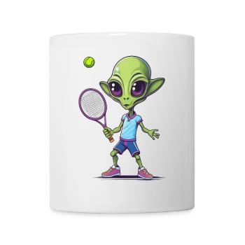 Tennis spielender Alien – Geschenk Tennisspieler - Tasse - Weiß - Vorne