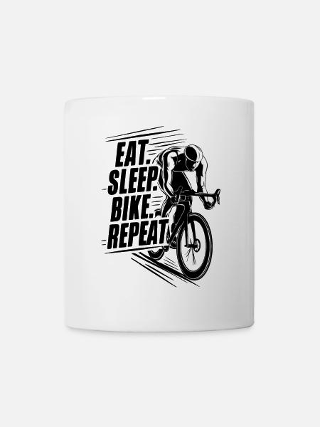 Cyclist in Action Silhouette, eat sleep bike repeat - Mug - white