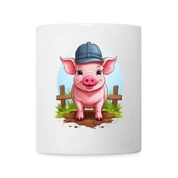 Ein niedliches Schwein mit Hut im Schlamm - Tasse - Weiß - Vorne