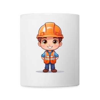 Construction worker with safety helmet and vest - Mug - white - Front