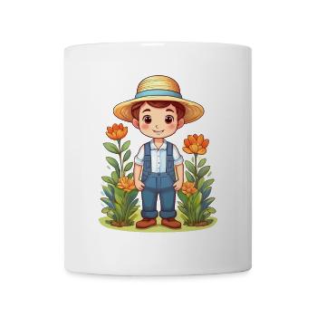 Gärtner mit Strohhut in seinem Garten - Tasse - Weiß - Vorne