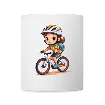 Niedliche Radfahrerin fährt mit ihrem Fahrrad - Tasse - Weiß - Vorne