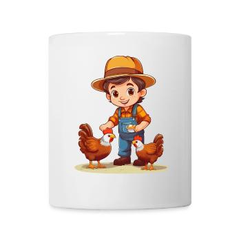 Un agriculteur nourrit ses poulets - Mug blanc - blanc - Devant