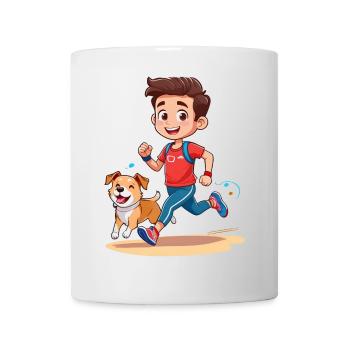 Un homme fait du jogging avec son chien - Mug blanc - blanc - Devant