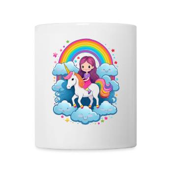 Girl on unicorn with clouds and rainbow - Mug - white - Front