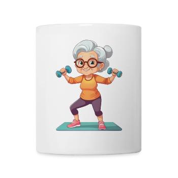 Granny doing fitness exercises - Mug - white - Front
