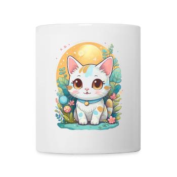 Katze im Manga Kawaii Stil - Tasse - Weiß - Vorne