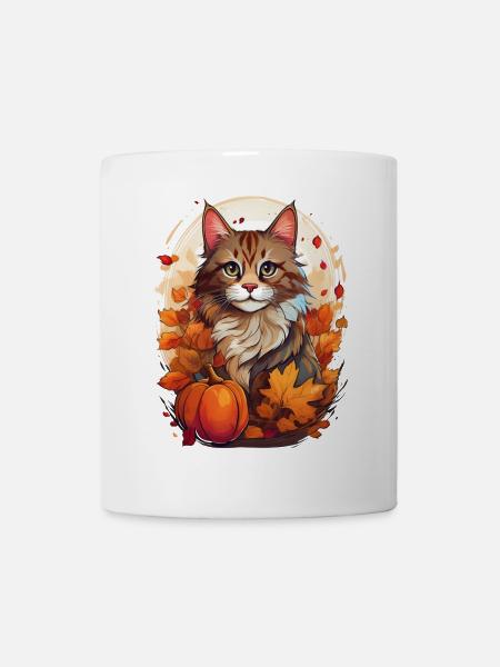 Katze im Herbst - Tasse - Weiß