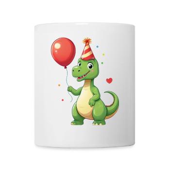 Dinosaur with balloon celebrates birthday - Mug - white - Front