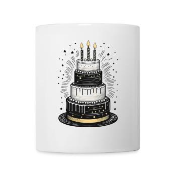 Gâteau d’anniversaire en noir, blanc et or - Mug blanc - blanc - Devant