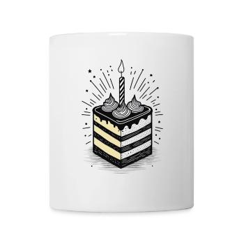 Piece of cake with a candle for birthday - Mug - white - Front