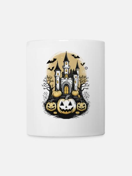 Halloween Schloss und Kürbis - Tasse - Weiß