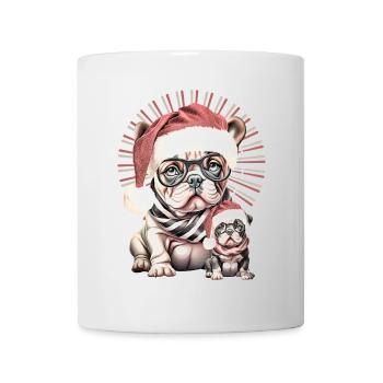 Weihnachts Bulldogge Duo - Tasse - Weiß - Vorne