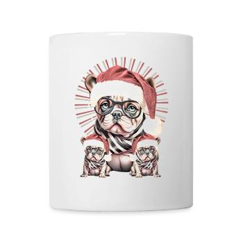 Weihnachtsbulldog mit Brille - Tasse - Weiß - Vorne