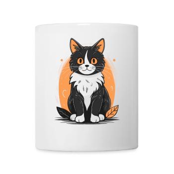 Chat en automne en noir, blanc et orange - Mug blanc - blanc - Devant