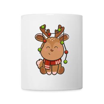 Süßes Rentier mit Lichterkette - Tasse - Weiß - Vorne